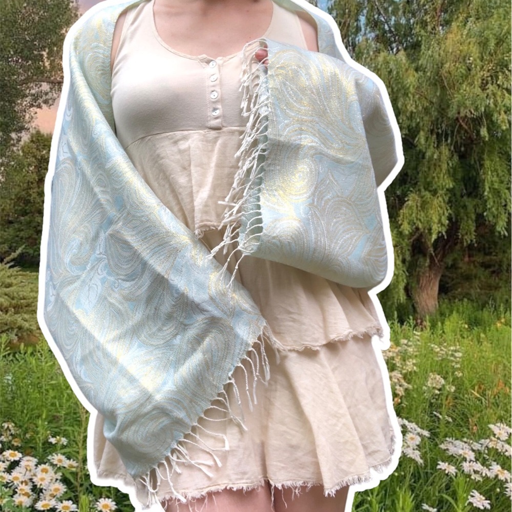 Pale Seafoam Green and Gold Brocade Shrug Bolero Sleeves, One Size